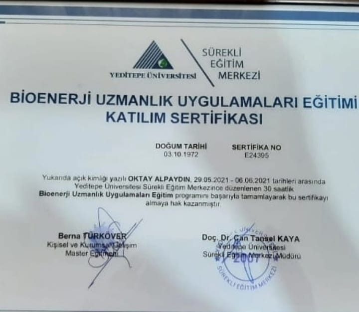 Bioenerji Uzmanlık Uygulamaları Eğitimi - Bioenerji Uzmanı sertifikası